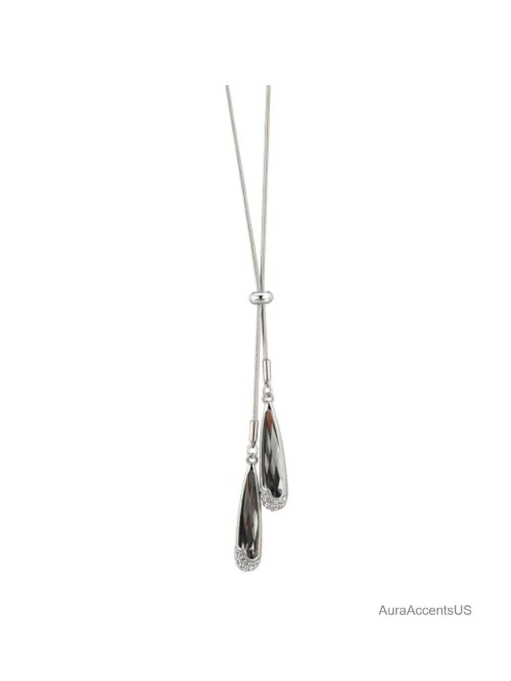 Long Y-Drop Necklace, Stainless-Steel Snake Chain, Silver-Tone Pendant